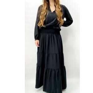 Hatch Black V-Neck Maxi Maternity Dress Long Sleeve
